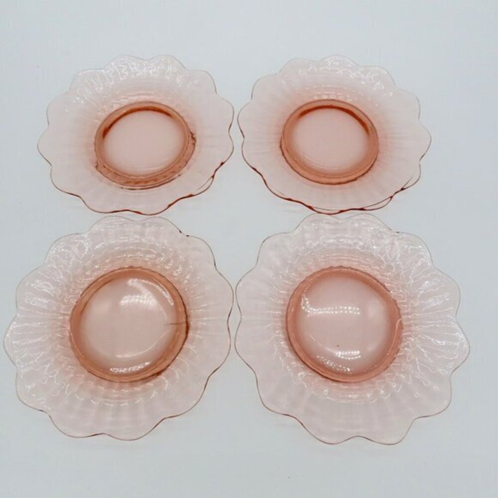Pink Scalloped Transparent Dessert Plates Set of 4 8 inch